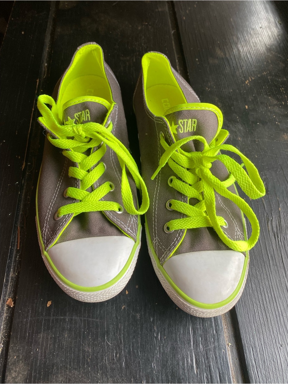 Converse Low Top Sneakers in Gray with Neon Yellow Accents